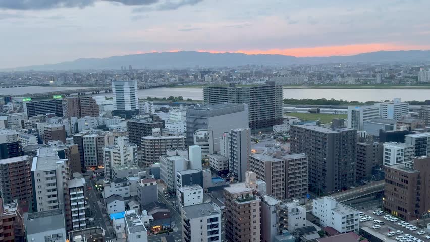 Beautiful sunset view over a Japanese city