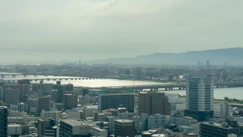 Beautiful sunset view over a Japanese city