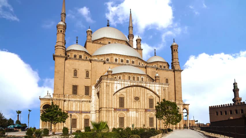 Mohamed Ali Mosque in Cairo, Egypt, stands as a breathtaking example of Ottoman architecture, featuring elegant domes and intricate designs.The impressive Alabaster Mosque in the city of Cairo, in the Egyptian capital. AfricaMosque Muslim Alabaster Cairo Egypt