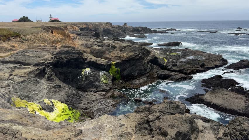 The coastal trail towards Cabrillo Lighthouse near Mendocino while taking in views of the ocean and cliffs