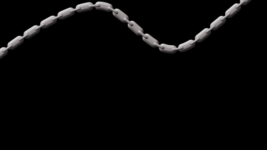 Silver metallic chain curved line isolated on black background 3d rendering abstract metal link design element