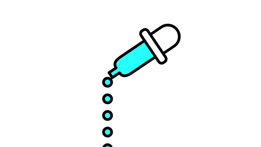 A colorful icon showing a pipette or eyedropper tool releasing drops of liquid used in labs cosmetics or medicine dosing applied carefully drop