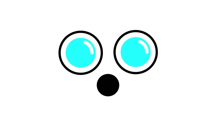 A colorful icon showing two wide open blue eyes with a small round mouth expressing shock or surprise in a cute cartoon style character design nicely