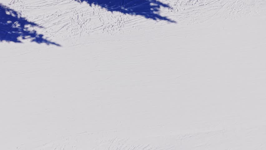 People are skiing on a large snow-covered slope in the Carpathian Mountains of Bulgaria. The weather is clear and sunny, creating shadows on the white snow.