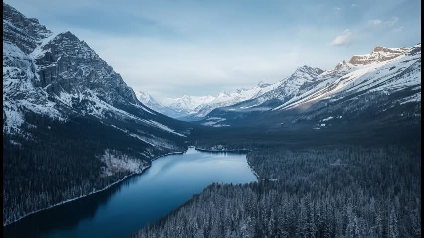 Snowy Mountain Peaks Overlooking Serene Lake