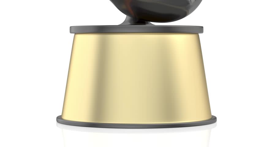 Golden trophy with a coffee bean on white background