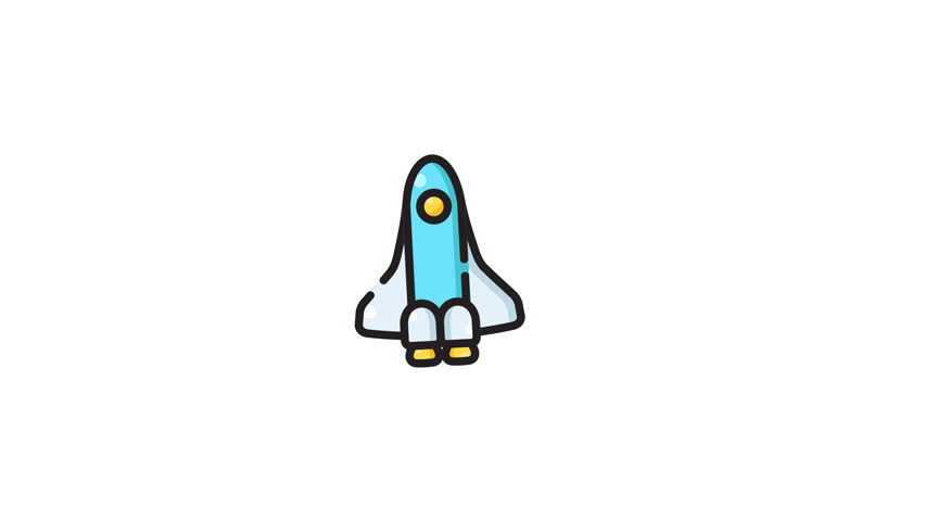 Blue white cartoon rocket ship illustration for space exploration and technology themes. Suitable for icons, childrens education materials, and science outreach.