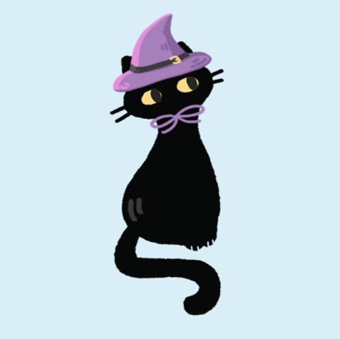 Adorable black witch cat in a playful pose with a magical Halloween look. Great for greeting cards, party decorations, planner pages, scrapbooking, printable crafts, classroom materials, festive decorations, seasonal projects, and creative Halloween designs.