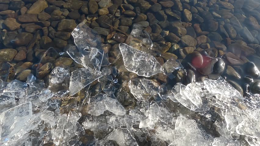 Ice Along a Lakeshore in Winter