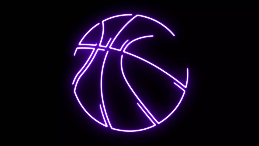 Purple Neon Basketball Line Drawing Animation on Black Background Sports Motion Graphics