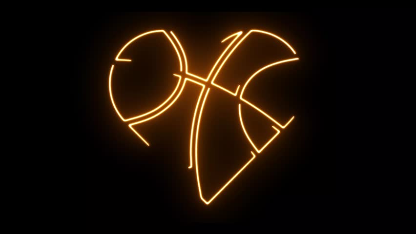Glowing Basketball Heart Outline Animation on Black Background Sports Motion Graphics