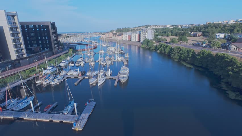 Drone footage over Cardiff Bay Harbour