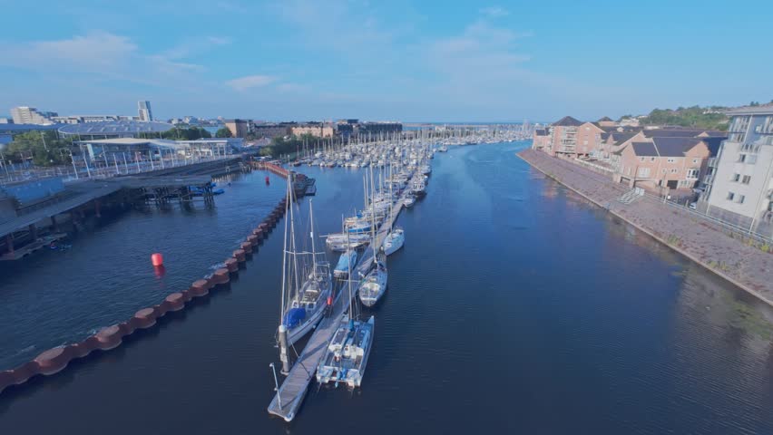Drone footage over Cardiff Bay Harbour