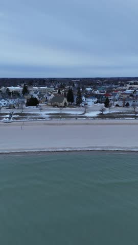 Beach  over water Algoma WI Aerial