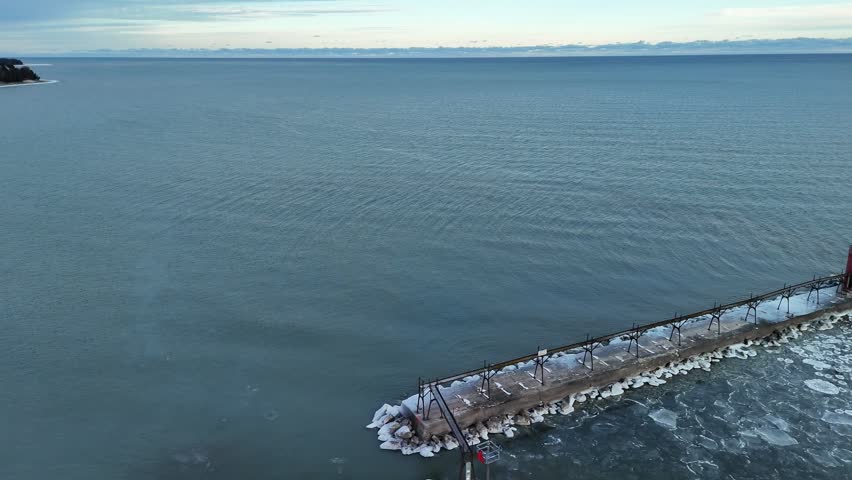 Orbital Lighthouse Above Algoma WI Aerial