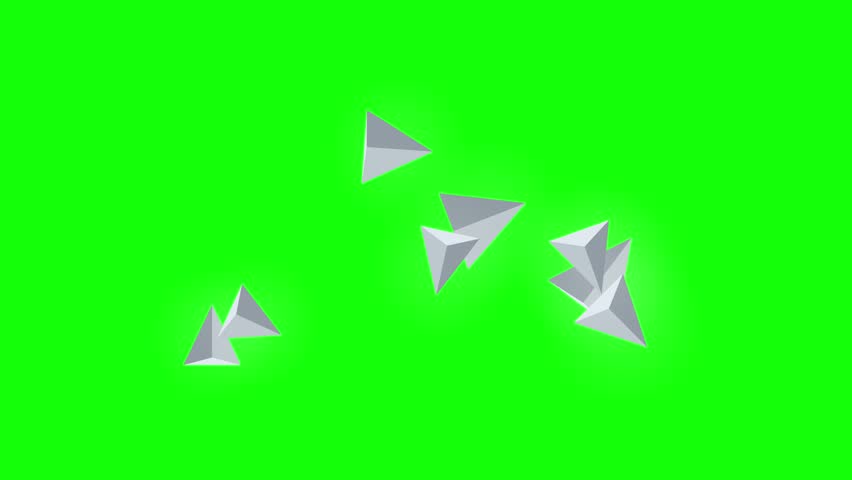 3D geometric pyramid shapes spinning and floating against a green screen background