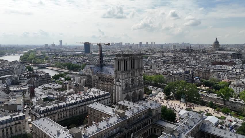 Notre-Dame Cathedral in Paris, France - Aerial drone view