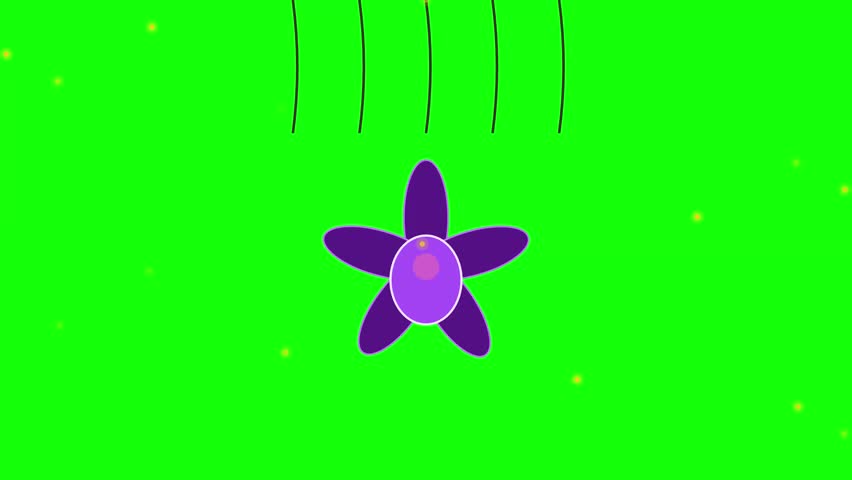 Animated purple starfish symbols pulse with vertical lines and floating yellow particles on a bright green chroma key. Ideal for marine-themed videos, children