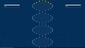 An animated digital interface displaying genomic DNA strand sequencing with analytical data points in a high tech laboratory environment. - Powered by Shutterstock - Get 15% off with code: PIKWIZARD15