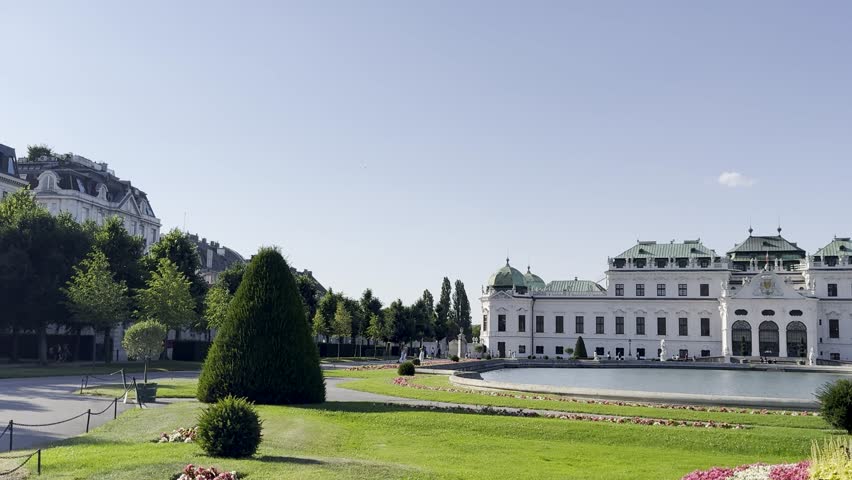 View of Belvedere Palace in Vienna, Austria, showcasing its elegant Baroque architecture and historic palace grounds. Built as a summer residence for Prince Eugene of Savoy, the complex is one of Vienna’s most prominent landmarks and cultural heritage sites.