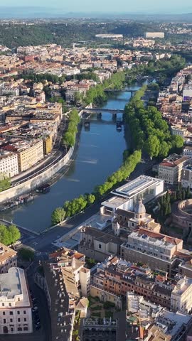 Rome Skyline At Rome In Lazio Italy. Medieval Buildings. Downtown District. Rome Skyline At Rome In Lazio Italy. Coastline Scenery. Tiber River Scene. Italy Skyline.