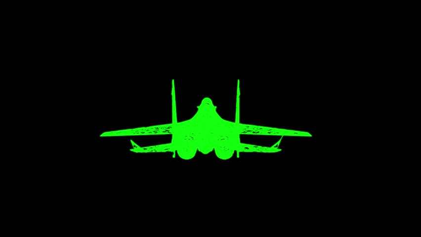Fighter jet military aircraft flying. Wireframe low poly mesh. Available in FullHD and 4K video
