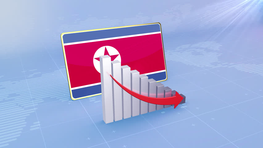 Korea North Economic Crisis Concept with 3D Bar Graph National Flag and Downward Red Arrow