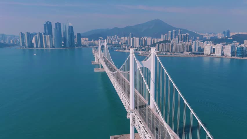 Aerial view Gwangan Bridge city buildings skyline