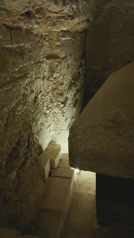 Catacombs and sarcophagi for the burial of mummies of sacred Apis bulls in the ancient Serapeum complex at Saqqara, Egypt.