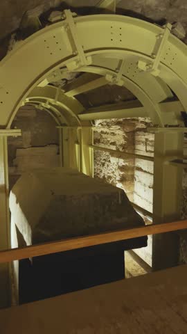 Catacombs and sarcophagi for the burial of mummies of sacred Apis bulls in the ancient Serapeum complex at Saqqara, Egypt.