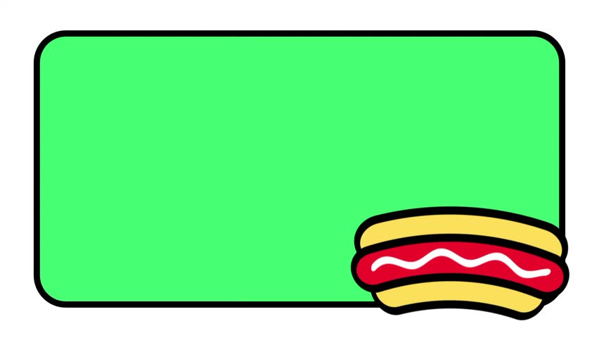 A colorful icon showing a classic hot dog with a squiggly line of yellow mustard placed on a green napkin or plate served at a casual roadside diner