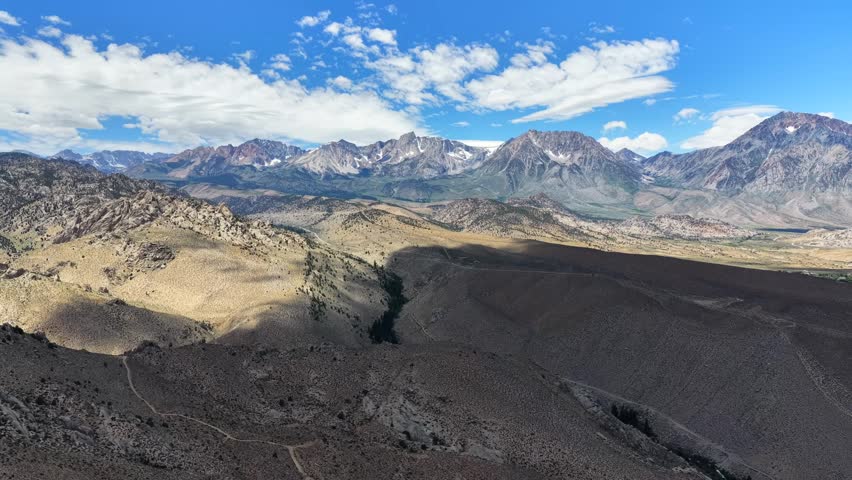 Alabama Hills and Sierra Nevada Mountain Range, California, USA, drone footage