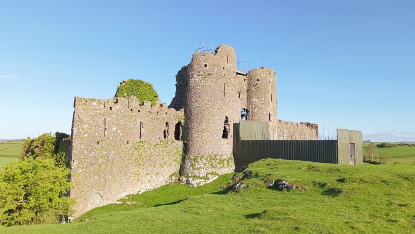 Complex Masonry Restoration Inside The North Tower Of Historic Roche Castle Near Dundalk In County Louth, Ireland. Aerial Shot