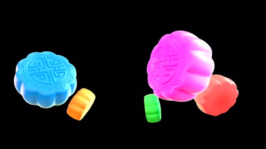 Cute stylized cartoon mooncake pastries icon animation floating on black background digital graphic asset