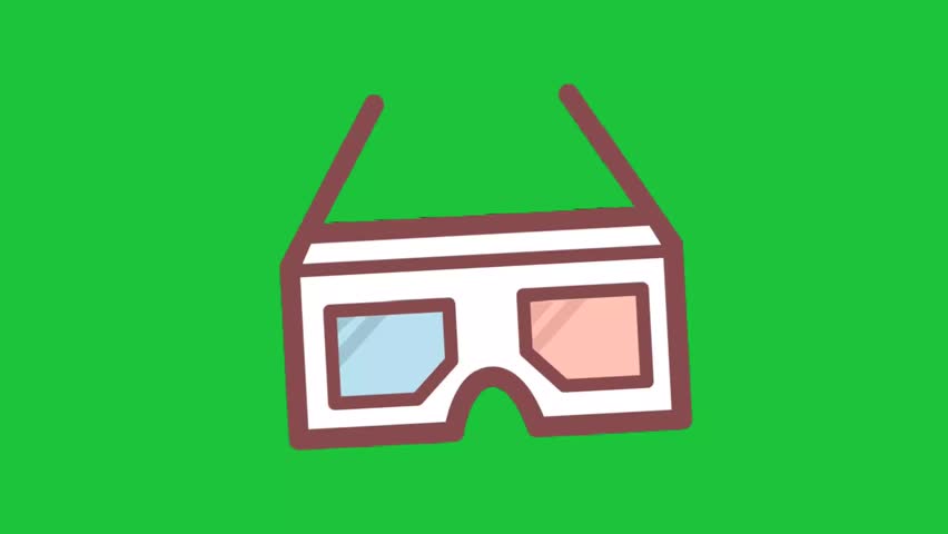 Cute stylized cartoon three dimensional glasses icon animation moving on green screen chroma key background digital graphic asset