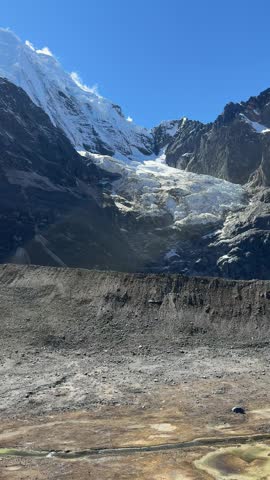 Nevado Sarapo and glacial lagoon in Huayhuash, Peru.
