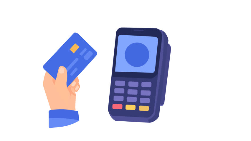 Contactless POS Terminal Payment with Credit Card Flat Motion Graphic Animation