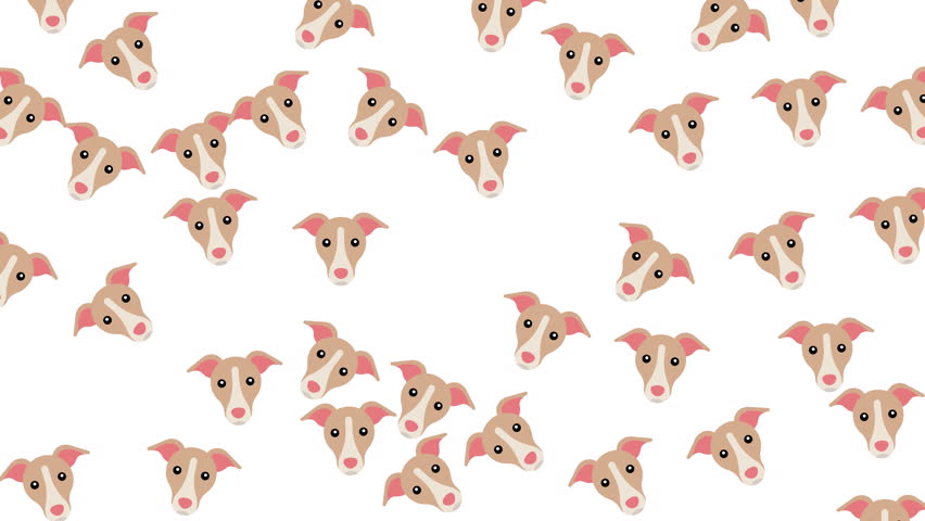 Multiple cute greyhound dog head illustrations repeating across white background perfect for pet products, wallpaper, fabric designs, and posters.	
