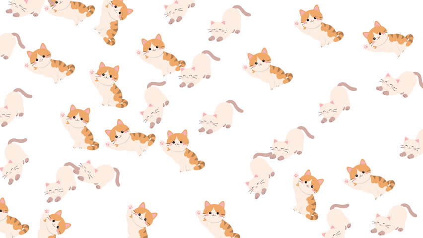 Many small cute orange white kitten illustrations suitable for childrens book covers, stationery, fabric prints, and digital designs.	