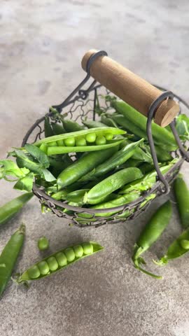 Fresh green peas and pods