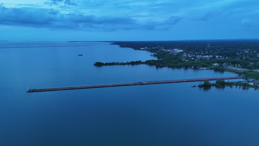 Large Bay Calm Ashland Wisconsin Aerial Blue Hour Lake Superior