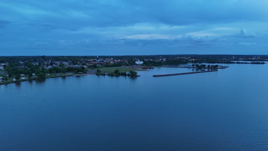 Hyperlapse Ashland Wisconsin Aerial Blue Hour Lake Superior