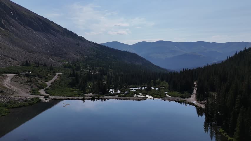 Descending Aerial Blue Lakes Colorado Breckenridge Rocky Mountains