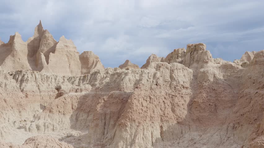 Jagged rock formations at Badlands National Park