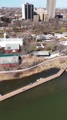 Approaching Zoo and Bridge Chicago Grant Park Aerial Illinois in Spring Time Lake Michigan