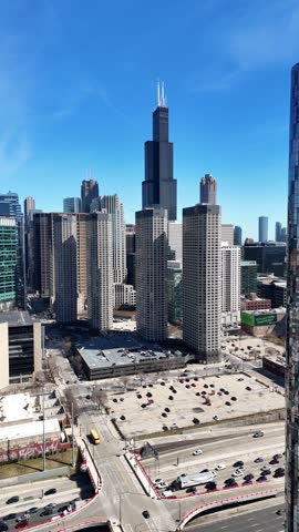 Descending Shot Aerial Downtown Chicago Haymarket Square Illinois