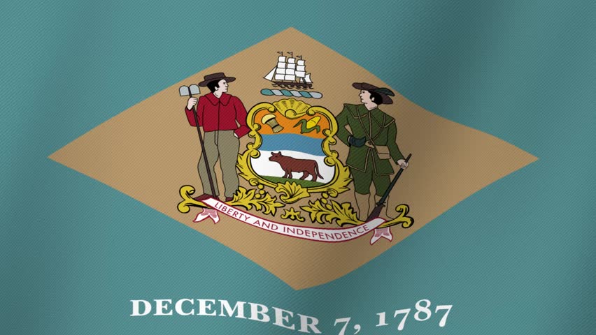 Delaware State Flag With Waving Fabric Texture and December 7 1787 Date