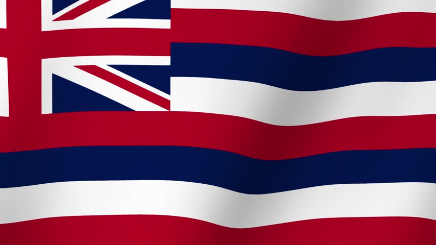 Waving Hawaiian Flag with Union Jack and Stripes in Red Blue and White
