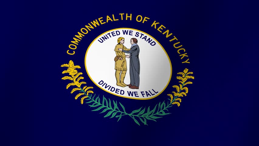 Official Flag of the Commonwealth of Kentucky Featuring Two Men Shaking Hands and State Motto
