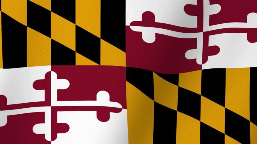 Close up of the Maryland state flag waving with detailed fabric texture and realistic lighting